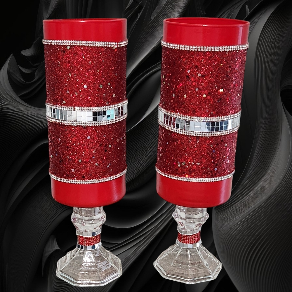 Red Glitter Candle Holders